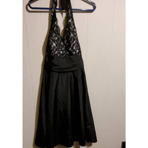 WHITE HOUSE BLACK MARKET Black Taffeta & Lace Halter Dress, Fully-Lined; 4